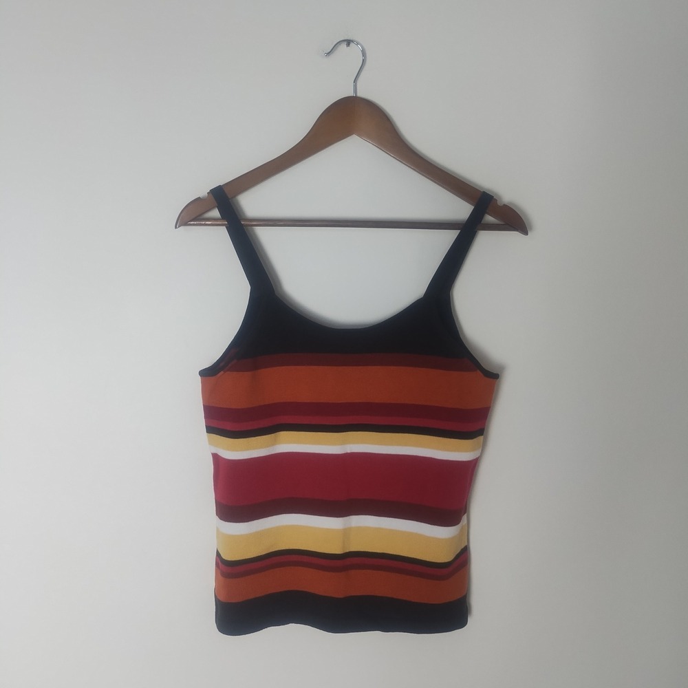 ISDA & CO Knit Tank Top Women Medium Multicolor Striped Retro Mercerized Cotton